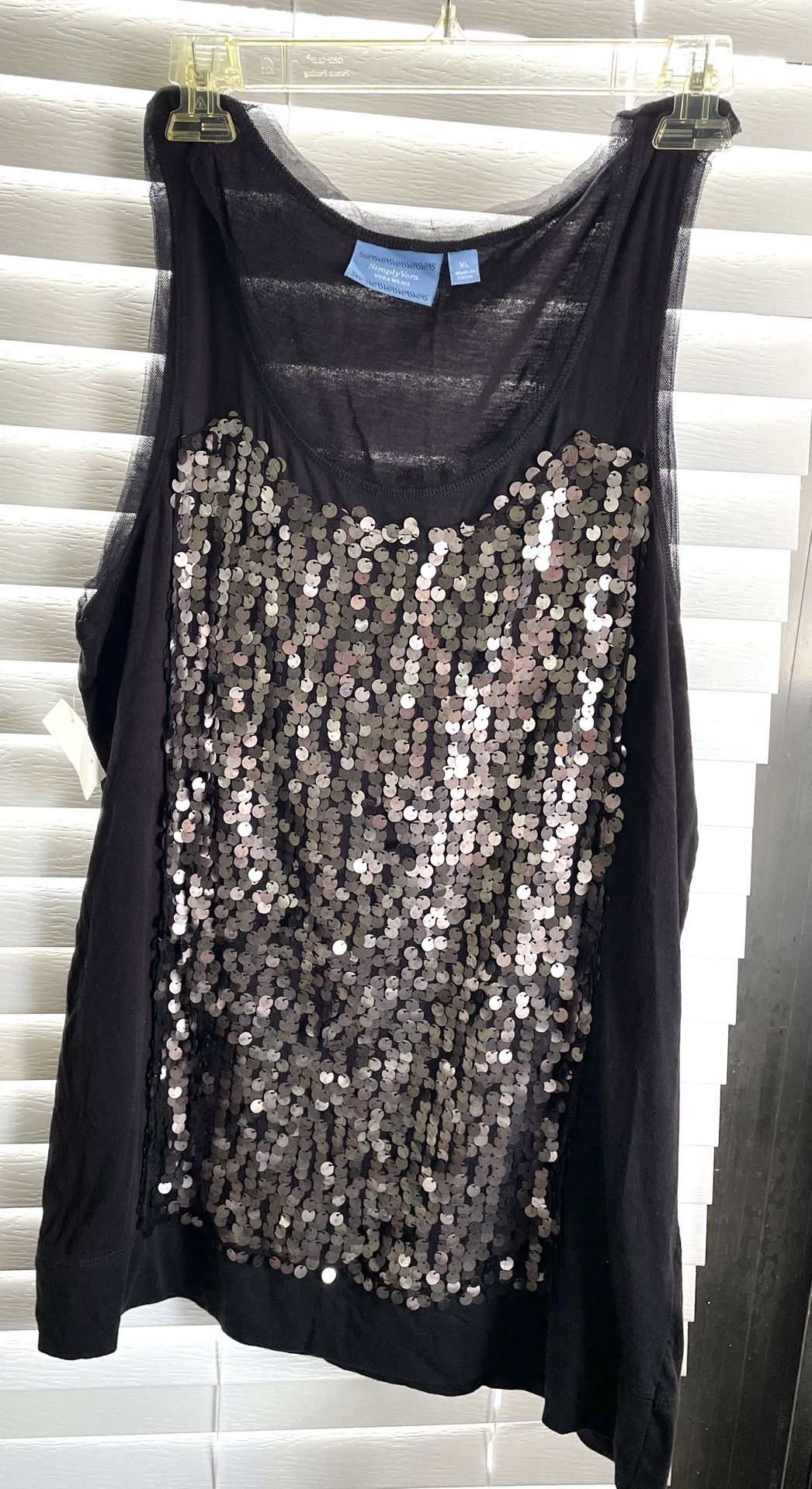 Simply Vera - Vera Wang - Sleeveless Sequined - Black - Women's Top - Size XL