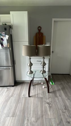 Two night lights for bedroom plus a small round table