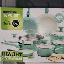 16PC Aqua Green Pan Ceramic Cookware Set