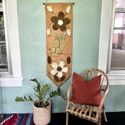 Vintage Carpet Burlap Owl Latch Hook Flower Hanging Wall Tapestry Boho Decor Bohemian Chic