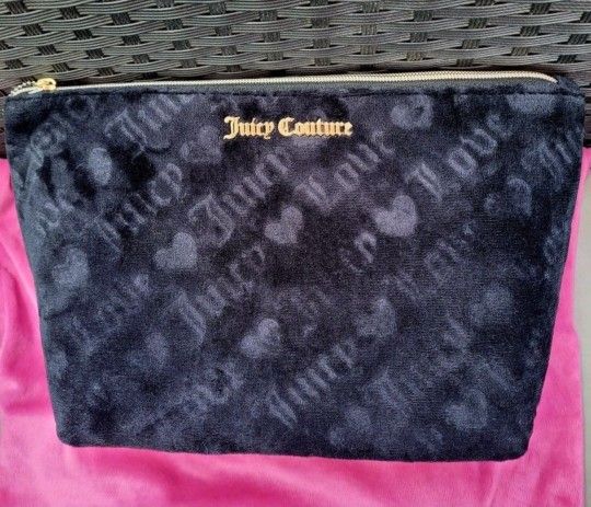 Juicy Couture Black Velour Zip Makeup Bag 