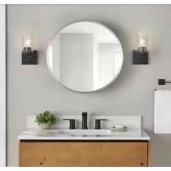 23.6 x 23.6 Round Brushed Nickel Medicine Cabinet with Mirror Wall Mounted