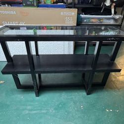 Glass and Black Wood Side Table w/Shelf