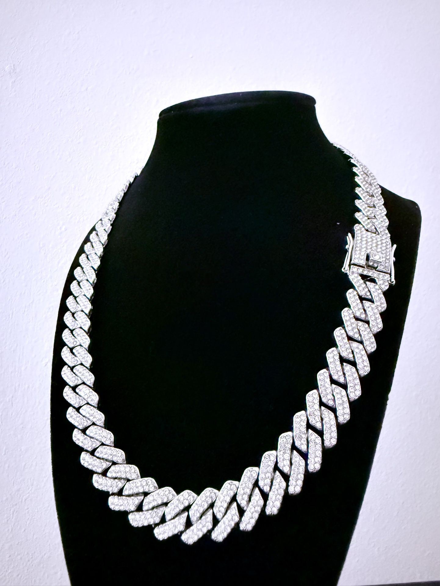 [BIG SALE] 20” 12mm CZ Cuban Link Chain – Sterling Silver - 18K White Gold vermeil 