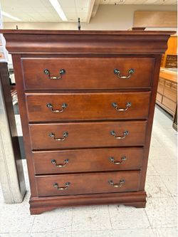 Cherry  Wood 5 Drawer Tallboy Dresser
