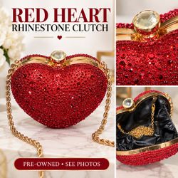 Red Heart Rhinestone Clutch Bag