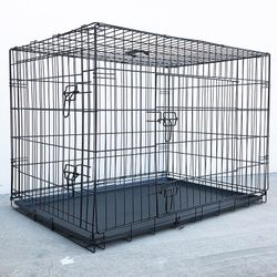 (New) $65 Folding 42” Large Dog Cage 2-Door Pet Crate Kennel  42x27x30 inches 