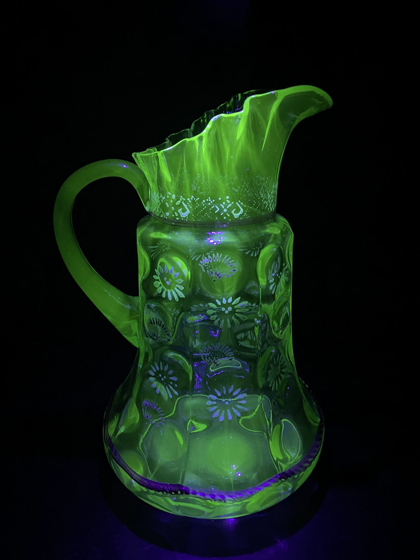 Victorian ? Antique Vintage Northwoods Vaseline Uranium Glass Coin Dot Pitcher