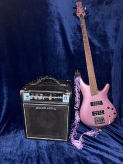 Ibanez SR300E Bass Guitar (Pink Gold) + Acoustic B25C Amp Bundle