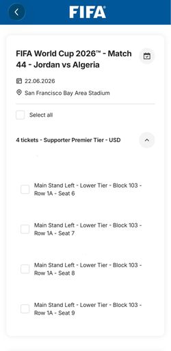 FIFA WORLD CUP JORDAN VS ALGERIA TICKETS