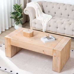 49 Rustic Wood Coffee Table, Engineered Wood Center Table with Whitewashed Finish, Modern Farmhouse Living Room Table