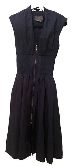 Anthropologie Tommie Shirt Dress Sz S Navy Blue Zip Front Smocked Waist Midi
