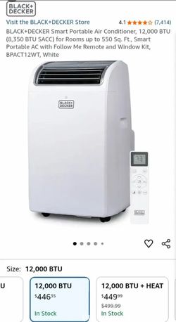 NEW-NO BOX-BLACK+DECKER Smart Portable Air Conditioner, 12,000 BTU (8,350 BTU SACC) for Rooms up to 550 Sq. Ft., Smart Portable AC with Follow Me Remo