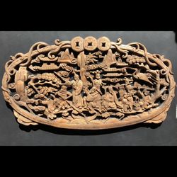 Carved Teak Wood Art China (22x12 Inches)