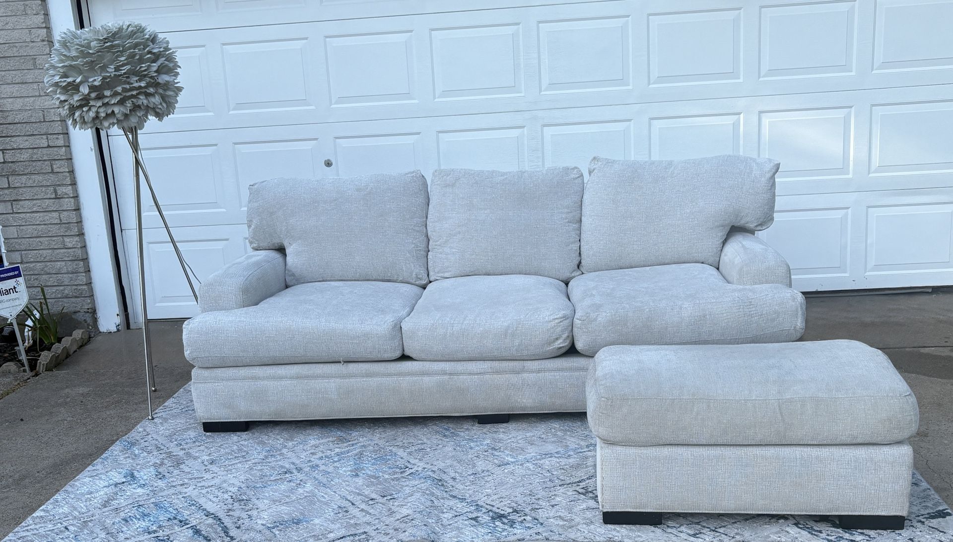 Gray sofa + matching ottoman