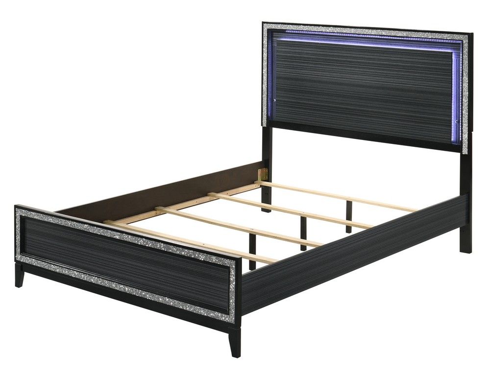 GLAM BLACK FINISH LED LIGHT QUEEN SIZE BED - CAMA