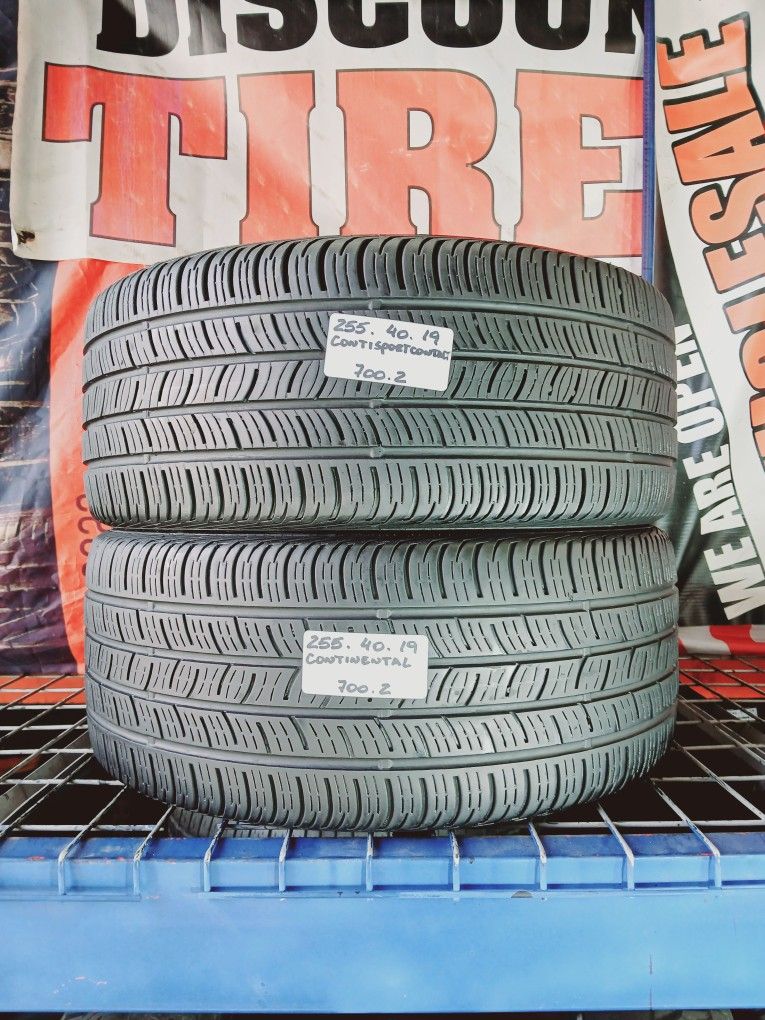 ✅️ 2 USED TIRES 255/40ZR19 CONTINENTAL CONTIPROCONTACT 255/40R19 ALL SEASON 255 40 19