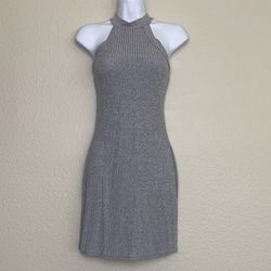 Grey Ribbed Halter Bodycon Dress
