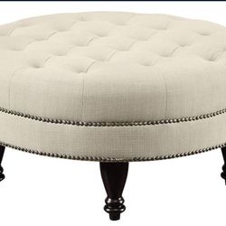 Upholstered Round Ottoman with Tufted Seat