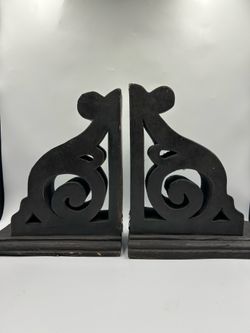 Rustic Distressed Vintage Scroll Wooden Bookends Or Shelves