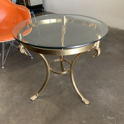 Regency Style Gooseneck Brass & Glass Round Occasional Table Very Good Condition 