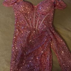 pink long sparkly dress 