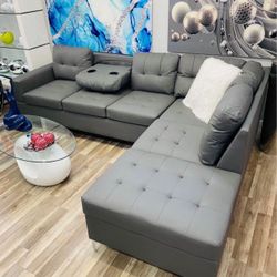 Brand New Grey Leather Sectional- Shop Now Pay Later 