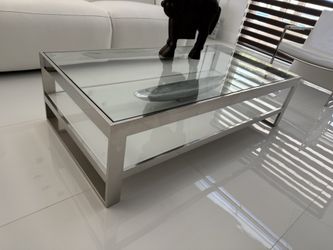 Coffee Table, Perfect Condition Like New! Heavy, was $1,100. Stainless Steel Frame, Tempered Glass, stunning in person.