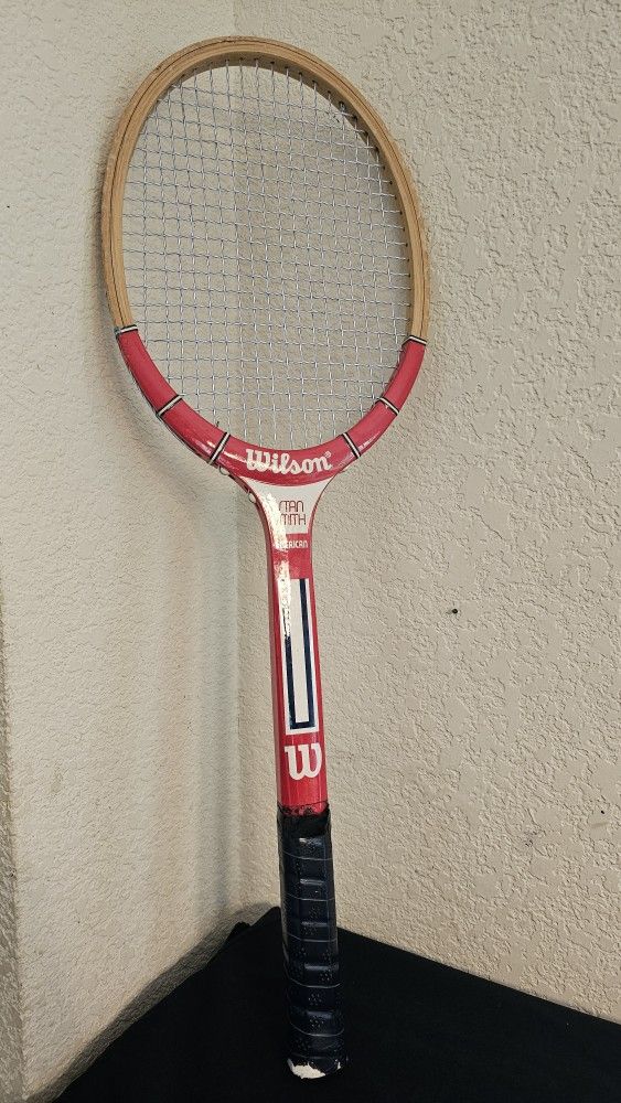 Vintage Wooden Wilson Stan Smith American Tennis Racket Red Good Condition