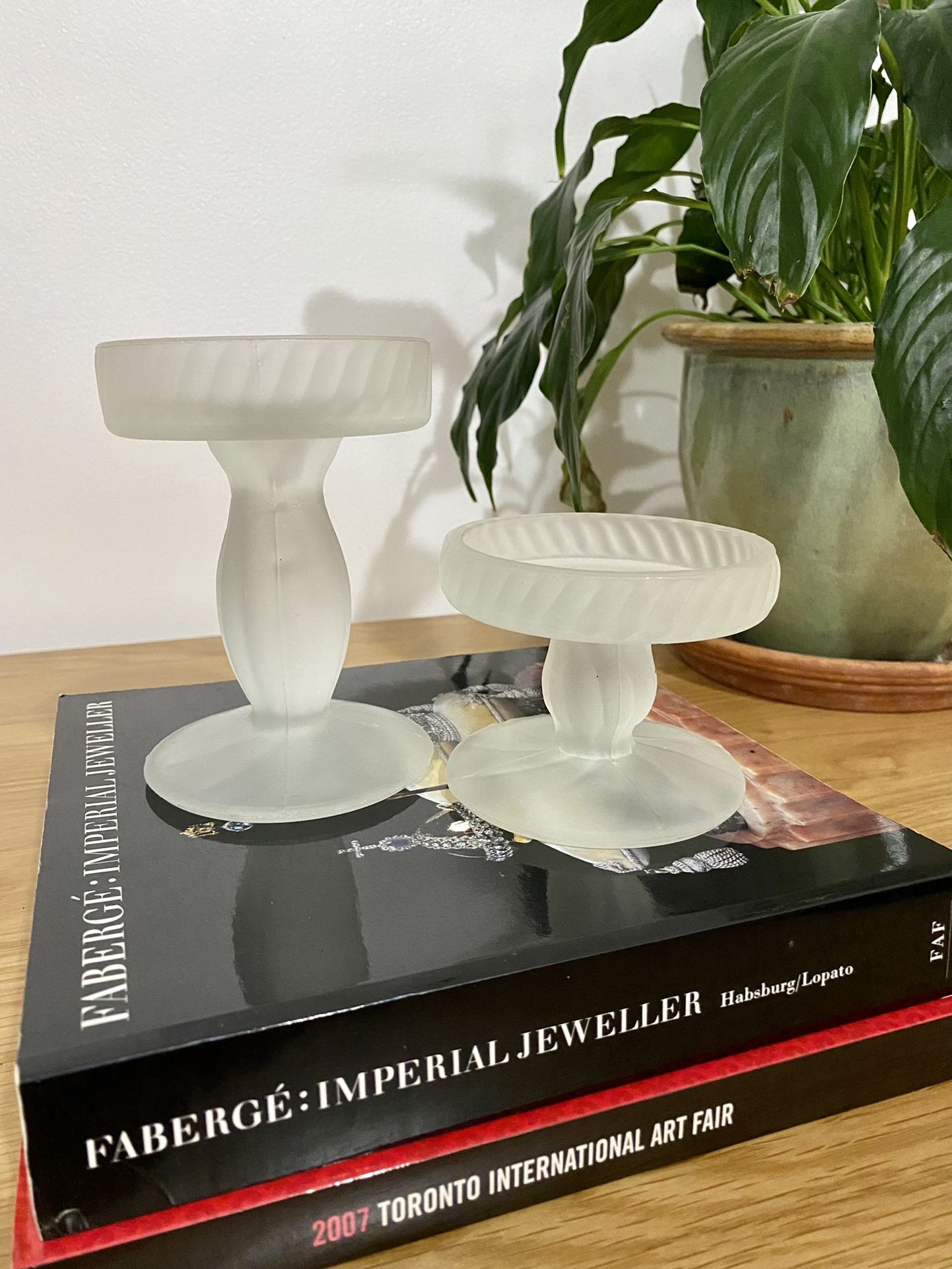 Vintage Frosted Glass Candle Holders