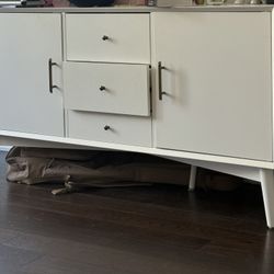 Tv Table With Drawers. White. 