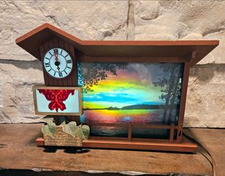 Vintage Lakeside Plastics 5040 Lighted Scenic Mantel Clock Sunset Lake MCM