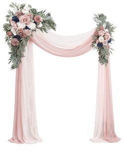 Arch Flowers with Drapes Kit (Pack of 4) - 2pcs Artificial Marsala & Champagne Floral Swag Arrangement with 2pcs Draping Fabric for Wedding Ceremony A