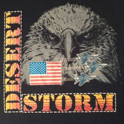Operation Desert Storm Eagle Jet Flag T-Shirt 90s USA Army Military Boys 14-16