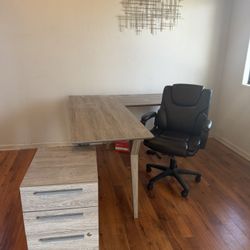 Sectional Desk And Filing Cabinet Chair Included
