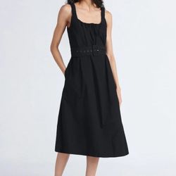 Belted Cotton Utility Midi Dress