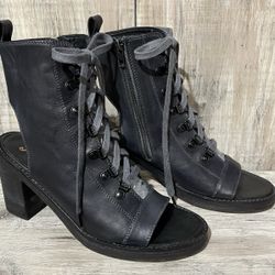 Free People City Of Lights Black Lace Up Open Toe Heel Boots • Women’s Size 10 (40)