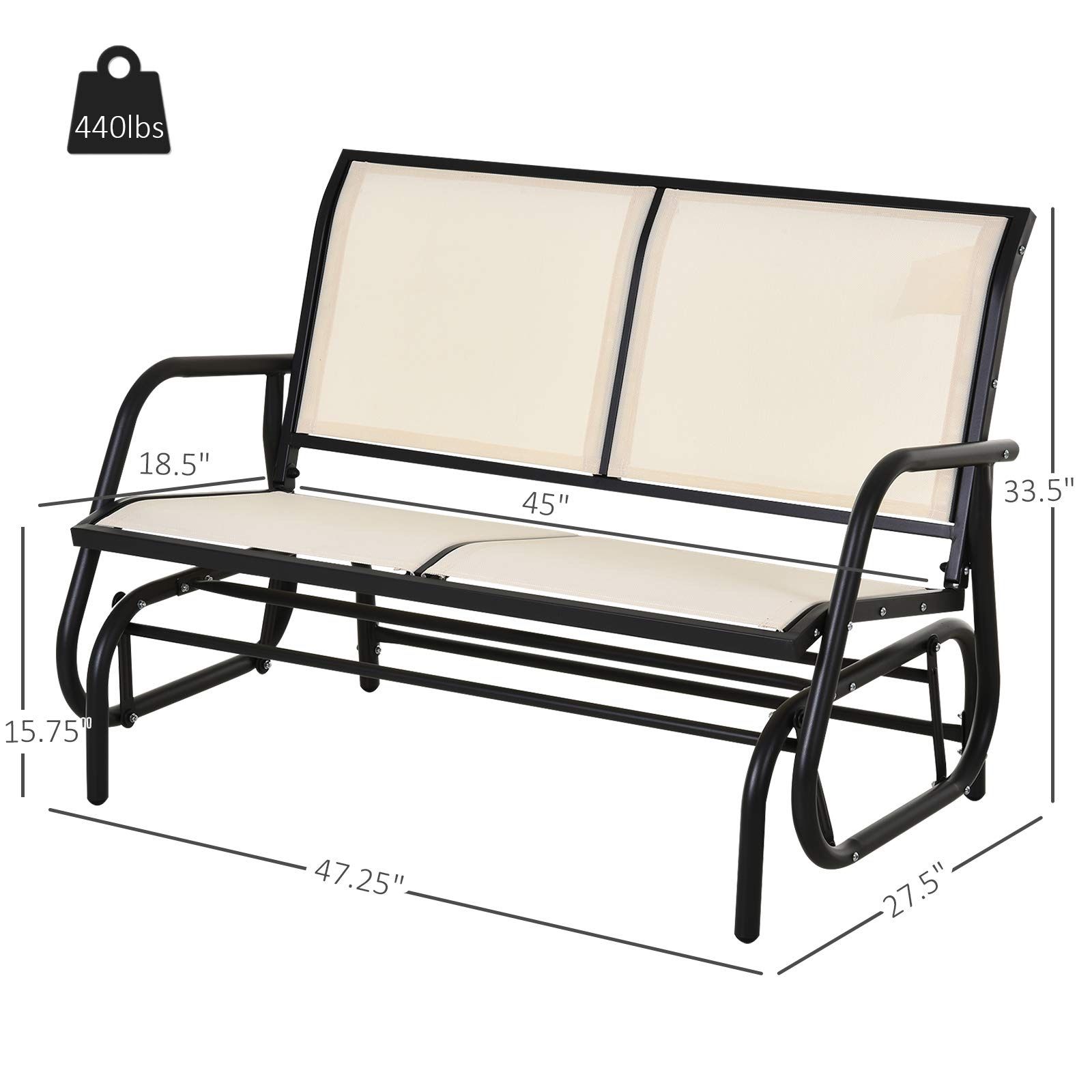 🎉 BRAND NEW Outsunny Outdoor Double Rocking Chäir with a Comfortable Sling Fabric Backing, Steel Frame, Curved Rocking Arms, Beige