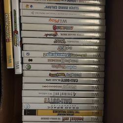 wii with a bunch of games