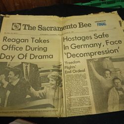 Vintage Ronald Regan Takes Office During Hostage Situation In The 80's Sacramento Bee Newspaper For Sale.