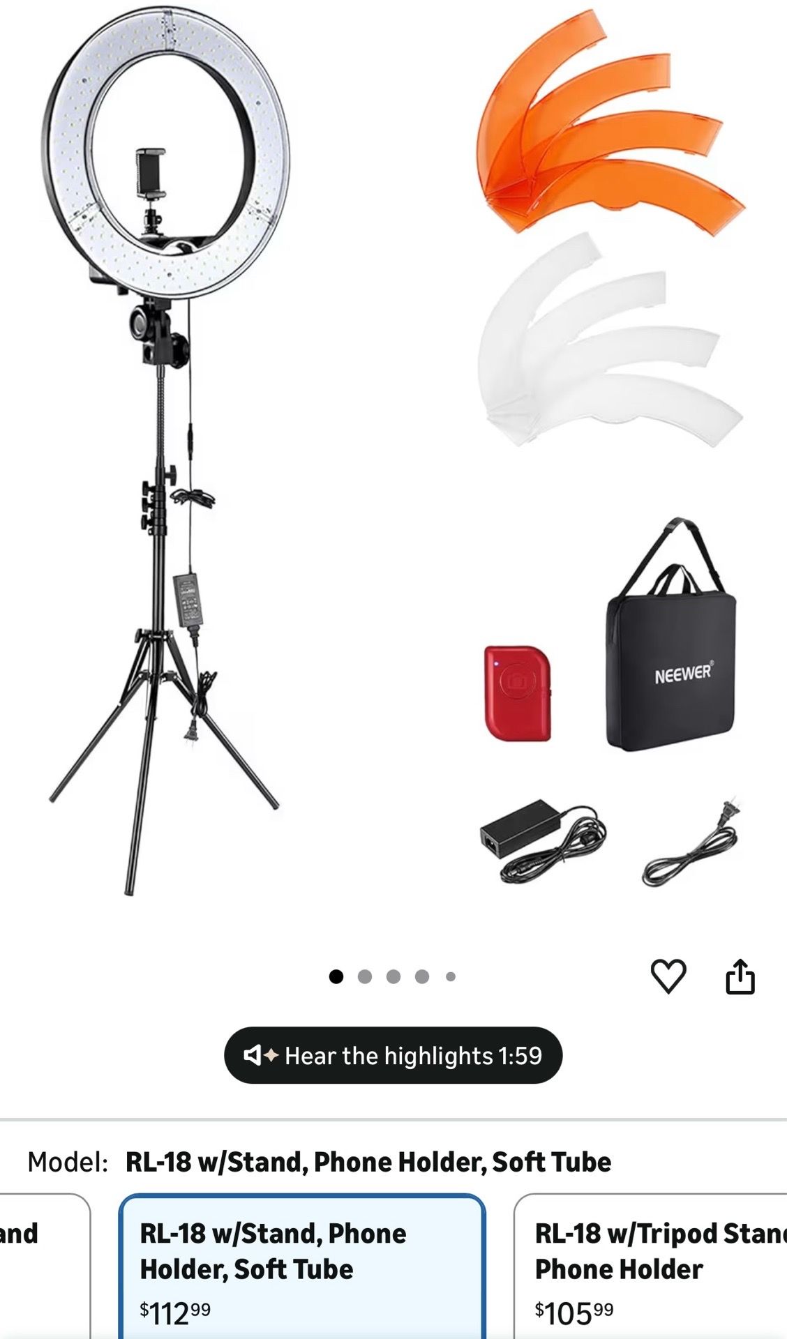 NEEWER Ring Light 18inch Kit: 55W 5600K Professional LED with Stand and Phone Holder, Soft Tube & Bag for Tattoo Lash Extension Barber Makeup Artist S