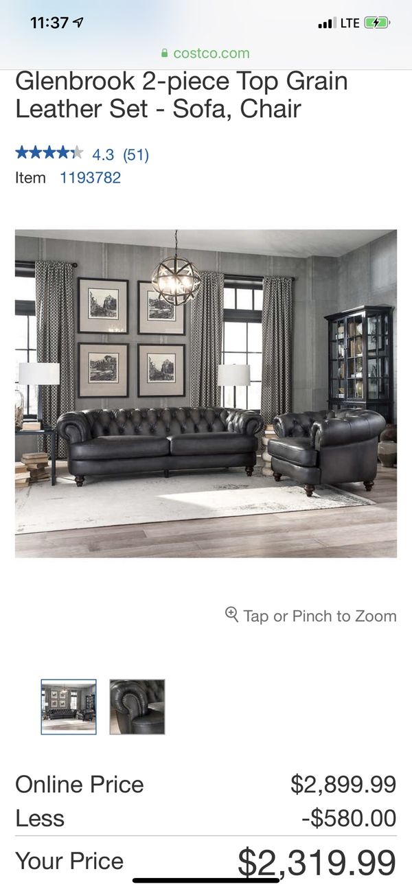 Glenbrook 2 Piece Top Grain Leather Set Sofa Chair For