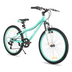 HILAND 24 Inch, Green Mountain Bike for Boy Girl with Suspension Fork, 7 Speed Kids' MTB Bicycle Green HHD012mg-24