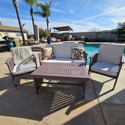 Outdoor Patio Furniture Set - 2 Chairs, Sofa, Coffee Table. Mauve color.