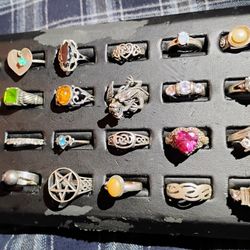 925 Sterling Silver Rings Stones Gems Sizes Lot 24 Ring Count