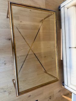 Ethan Allen Gold Brass Glass Top Coffee Table