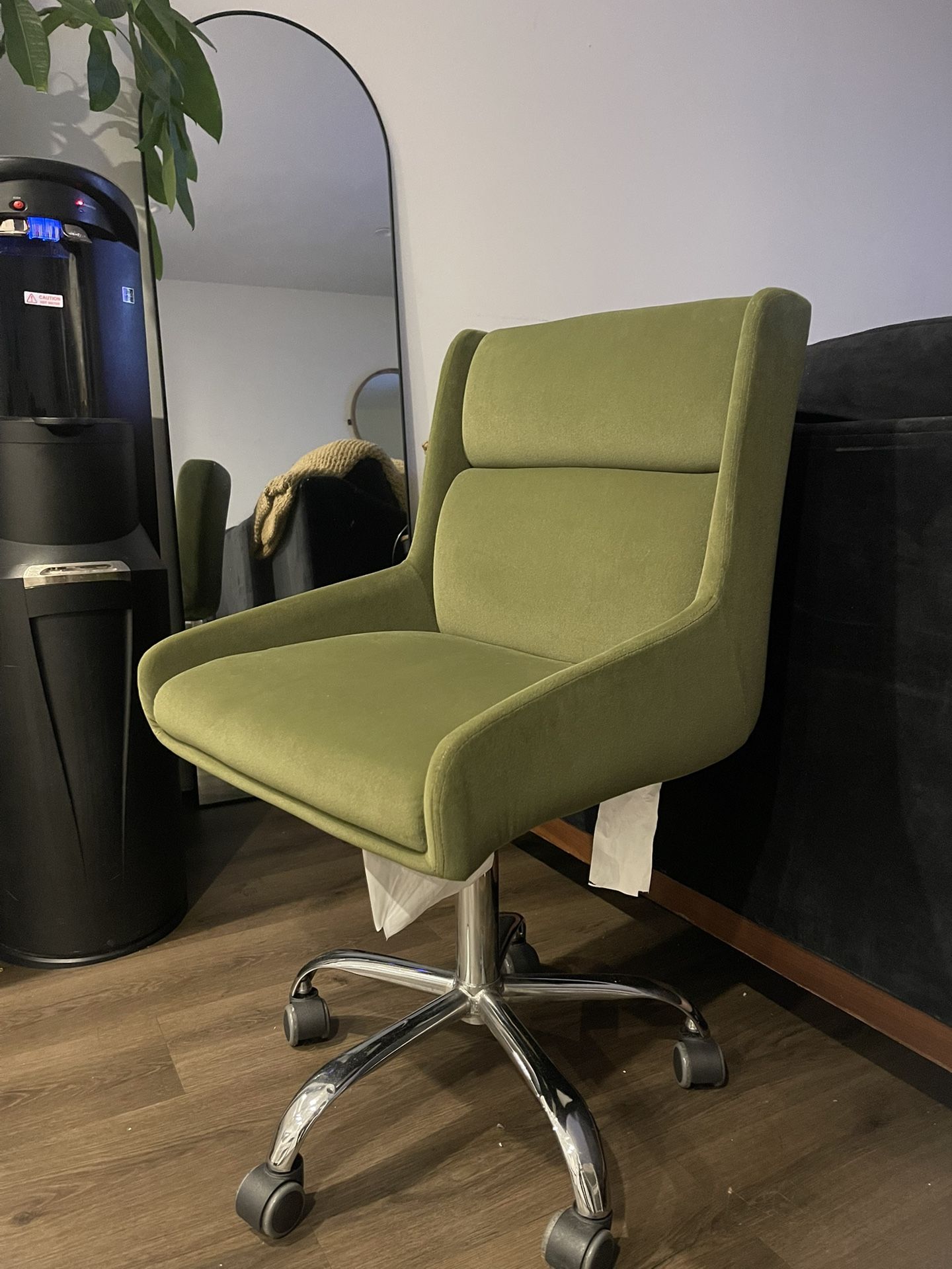 Olive Green Velvet Rolling Desk Chair