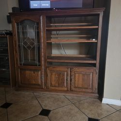 Hardwood Wood Entertainment Center O. Rollers