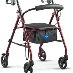 *NEW*(827) Medline Steel Rollator Walker Burgandy 350lbs - $45