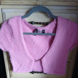 Pink fuzzy top Size small